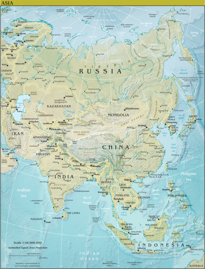 Фізична карта Азії
