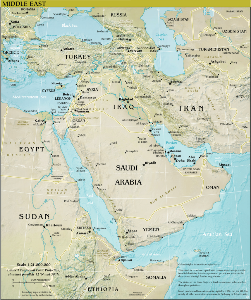 Фізична карта Близького Сходу