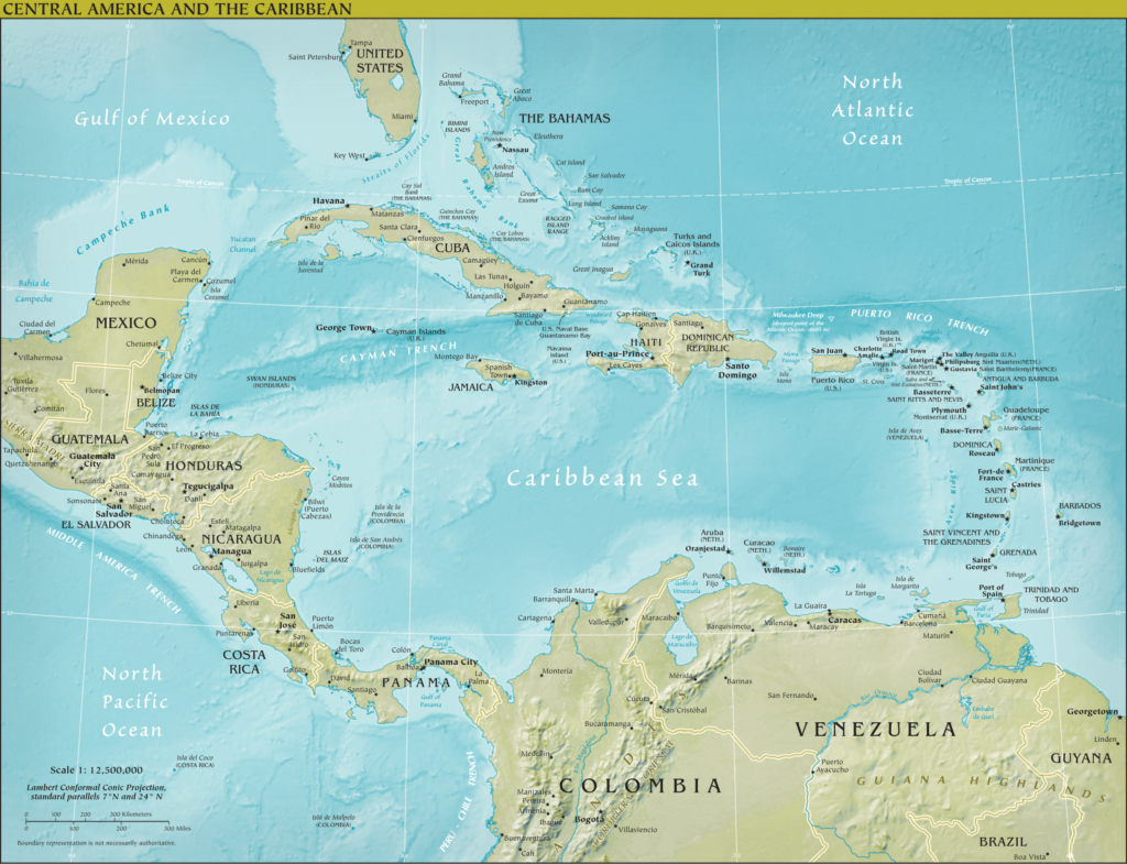 Фізична карта Центральної Америки