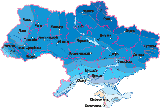 Середня місячна температура січня в Україні